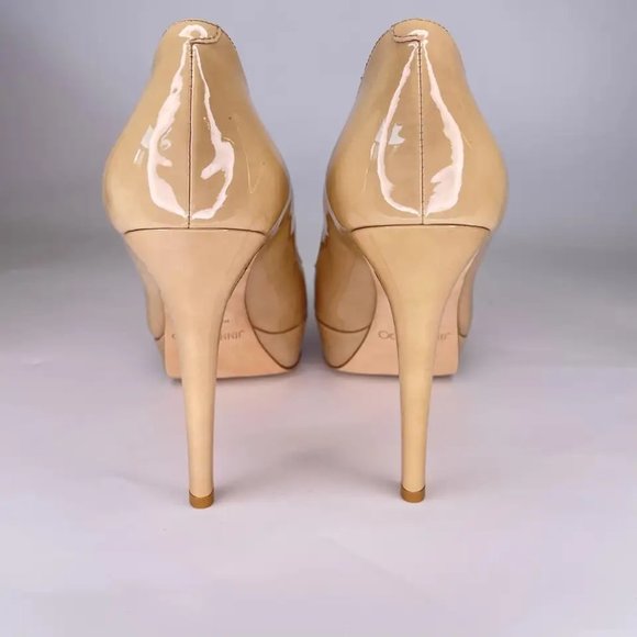 AUTHENTIC Jimmy Choo iconic Alex Platform in Glossy Nude Beige Pump Heel 38 EU - Picture 9 of 11